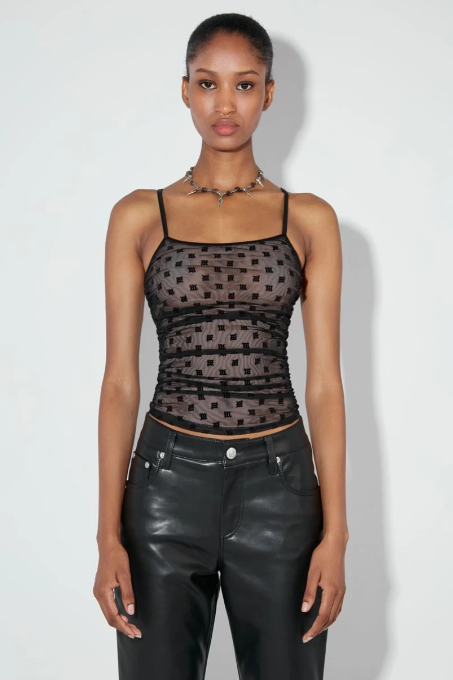MISBHV Mesh Monogram Draped Top Black Clearance