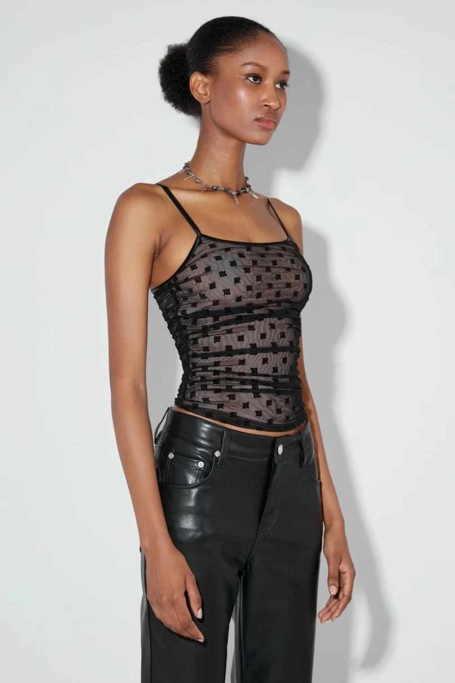 MISBHV Mesh Monogram Draped Top Black Clearance
