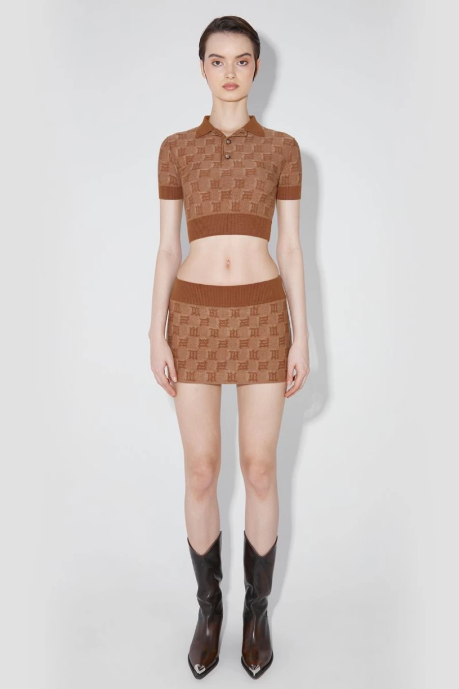 MISBHV Silk Wool Knitted Monogram Polo Top Desert Beige Wholesale