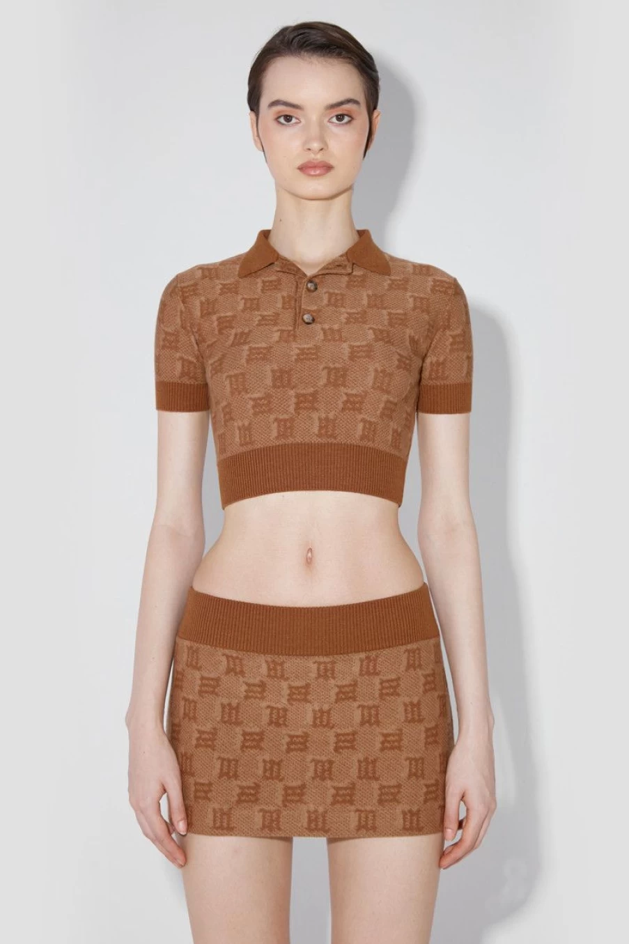 MISBHV Silk Wool Knitted Monogram Polo Top Desert Beige Wholesale