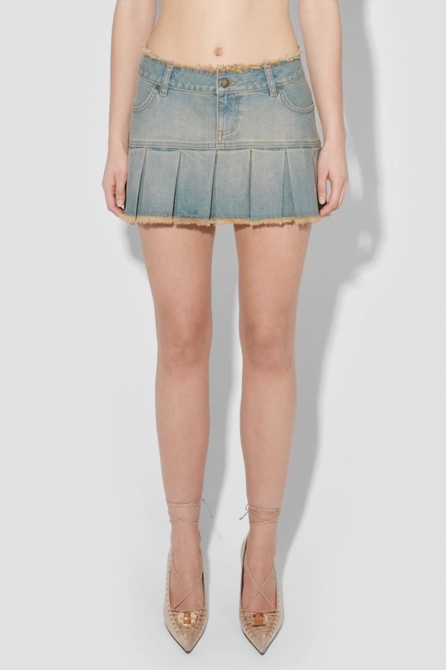MISBHV Sunset Wash Denim Pleated Skirt Blue Wholesale