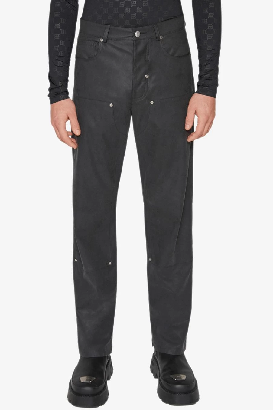 MISBHV Vegan Leather Carpenter Trousers Black New