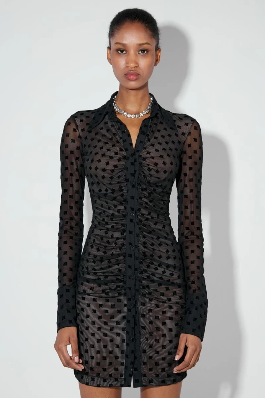 MISBHV Mesh Monogram Shirt Dress Black New