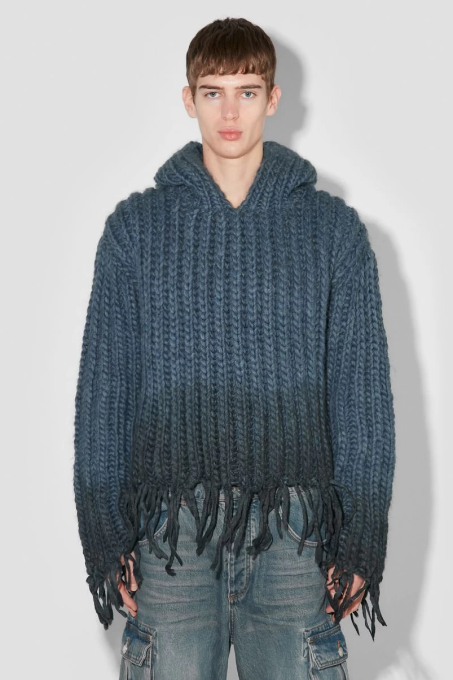 MISBHV Coated Bulky Knitted Hoodie Denim Blue New
