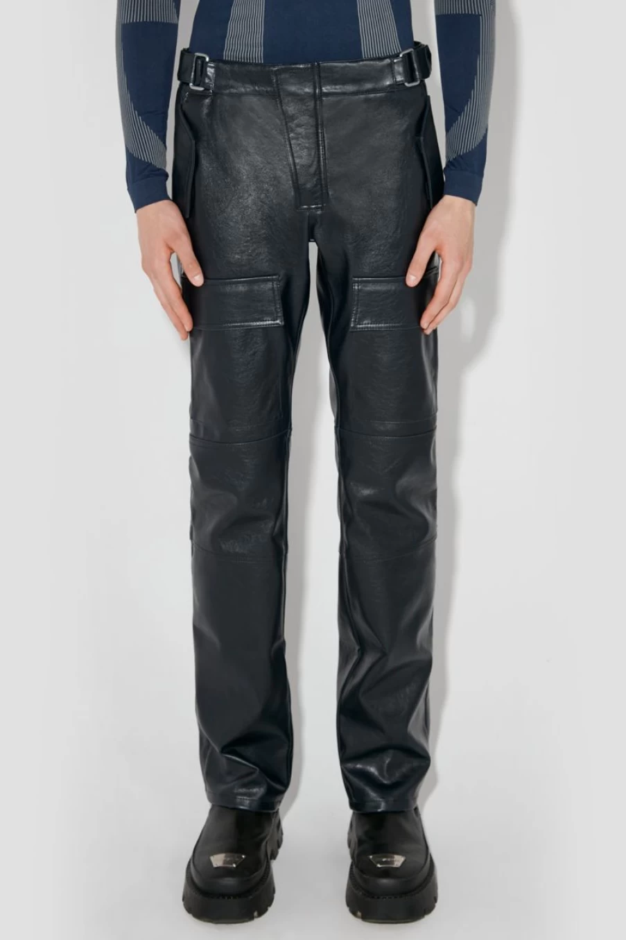 MISBHV Moto Faux Leather Trousers Midnight Blue Clearance