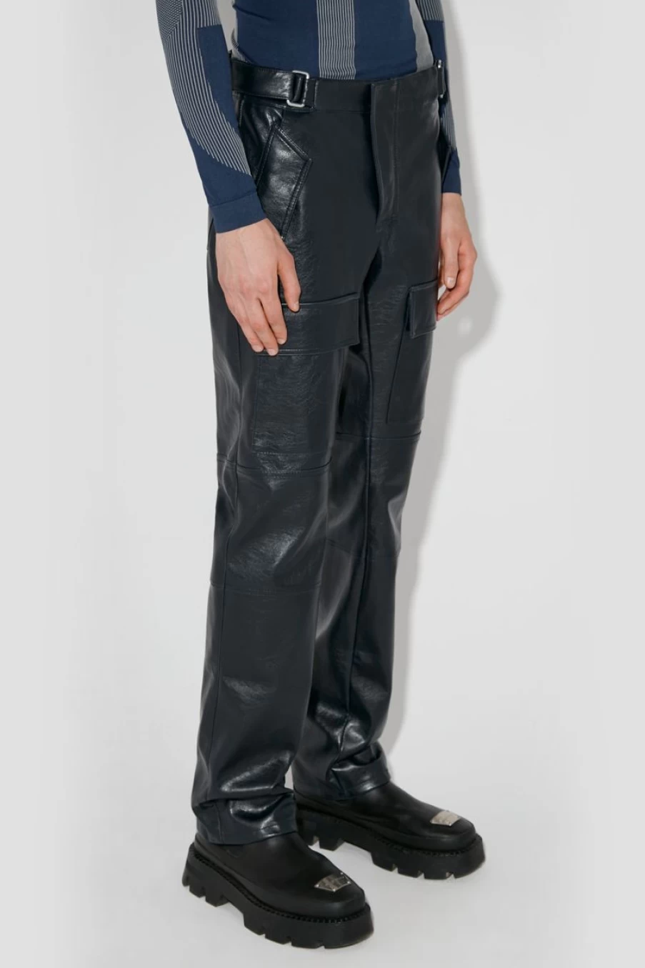 MISBHV Moto Faux Leather Trousers Midnight Blue Clearance