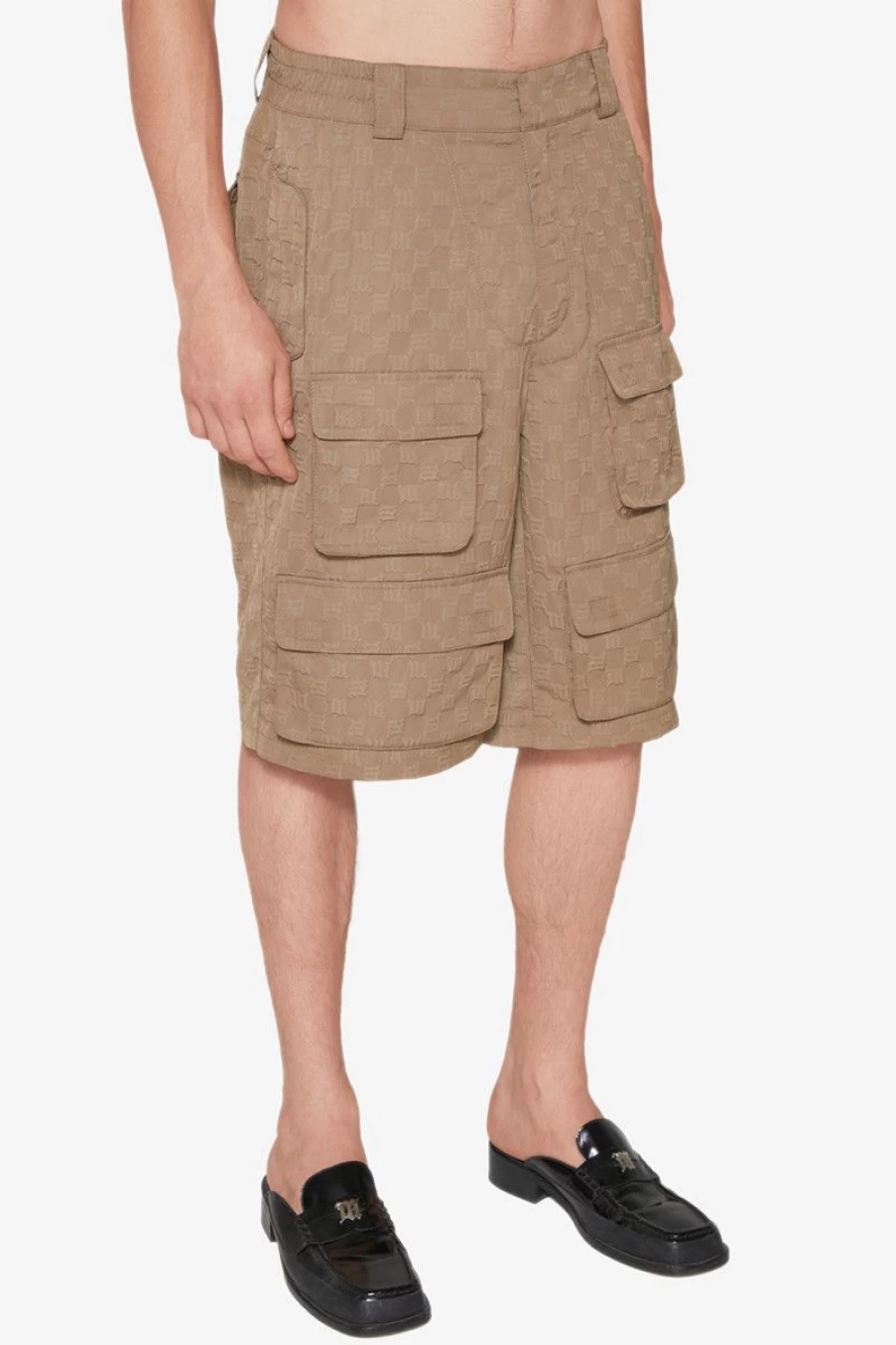 MISBHV Jordan Barrett 3D Embossed Oversize Monogram Cargo Shorts Olive Best