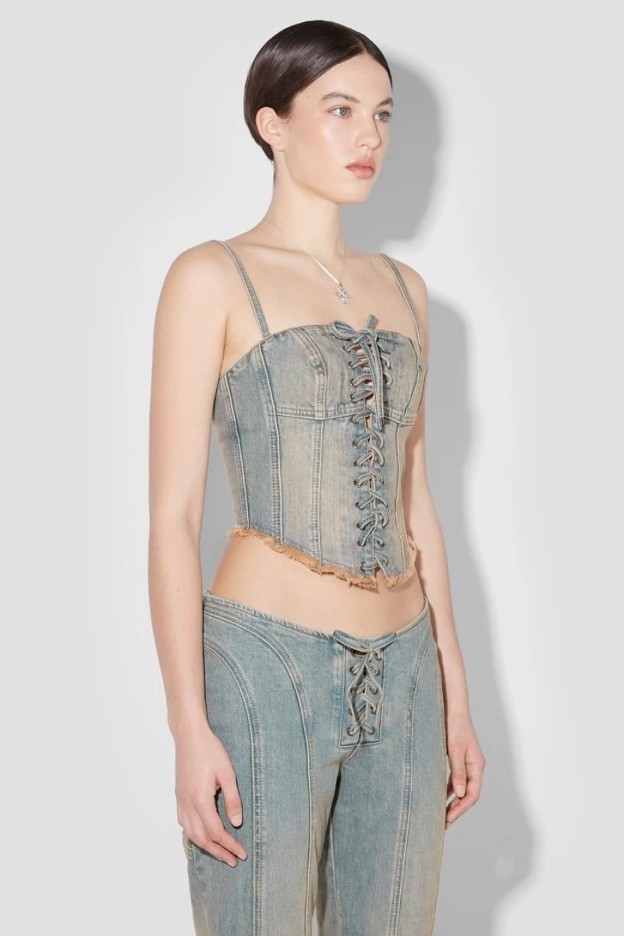 MISBHV Sunset Wash Lara Laced Denim Corset Blue Hot