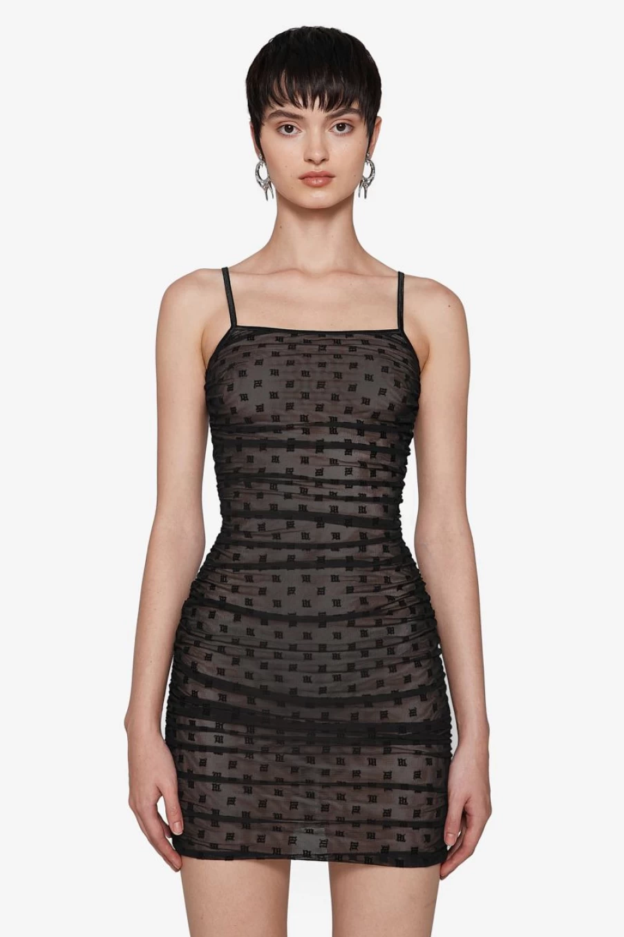 MISBHV Mesh Monogram Draped Mini Dress Black Best