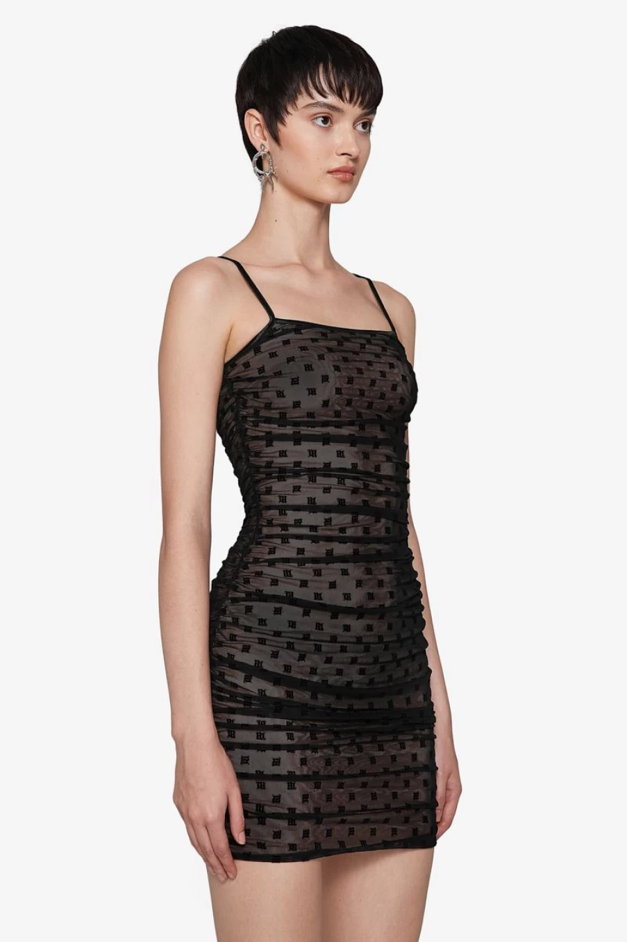 MISBHV Mesh Monogram Draped Mini Dress Black Best
