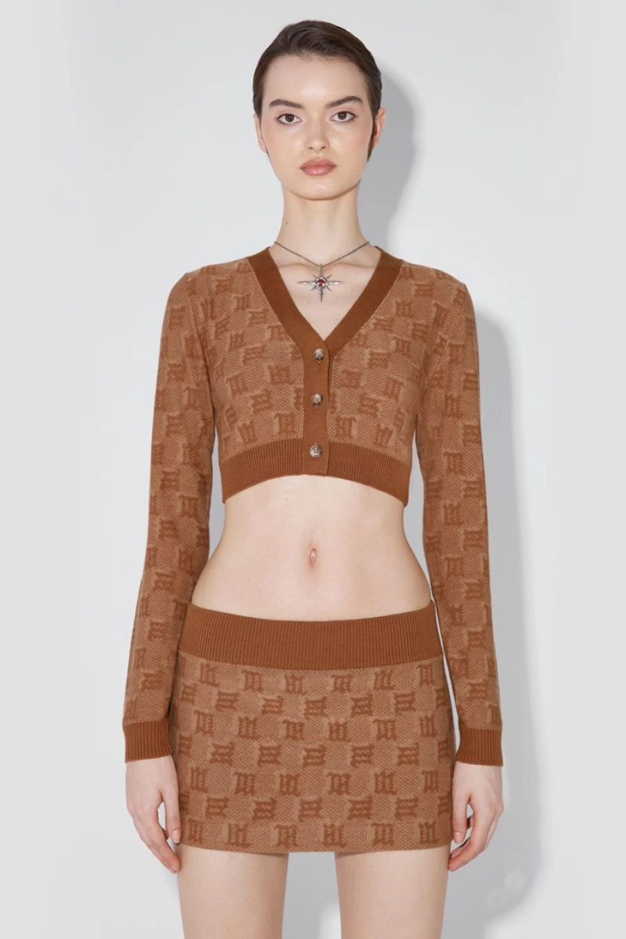 MISBHV Silk Wool Monogram Cropped Cardigan Desert Beige Online