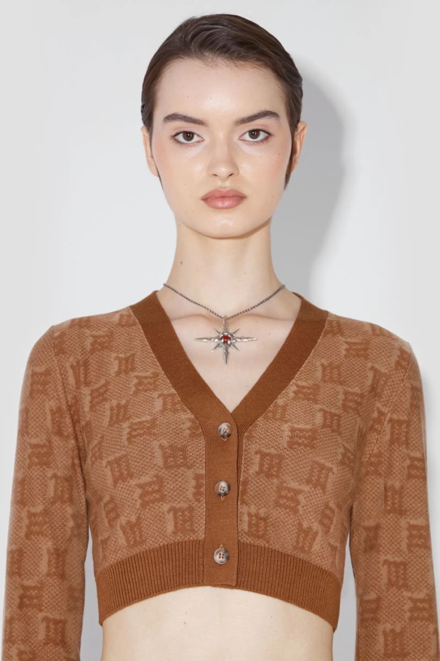 MISBHV Silk Wool Monogram Cropped Cardigan Desert Beige Online
