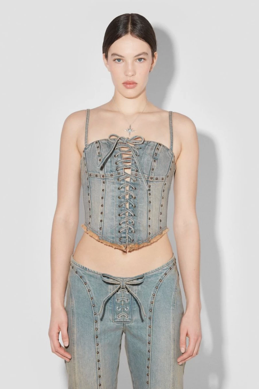 MISBHV Sunset Wash Lara Laced Studded Denim Corset Blue Wholesale