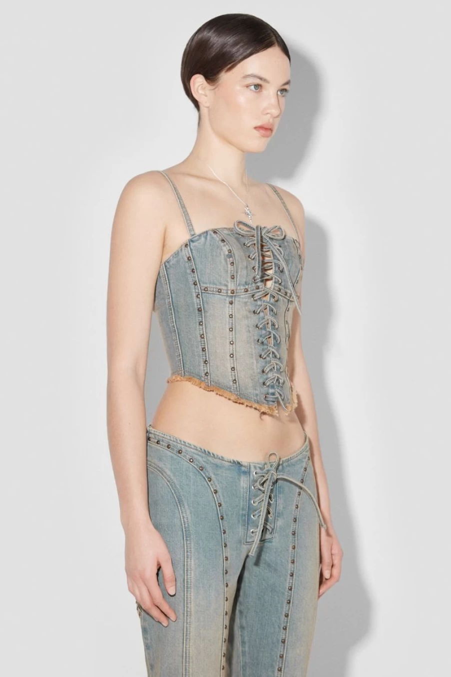 MISBHV Sunset Wash Lara Laced Studded Denim Corset Blue Wholesale