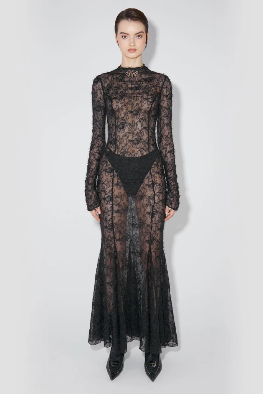 MISBHV Goth Long Textured Silk Dress Black Best
