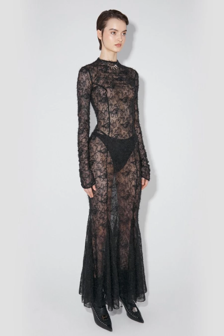 MISBHV Goth Long Textured Silk Dress Black Best
