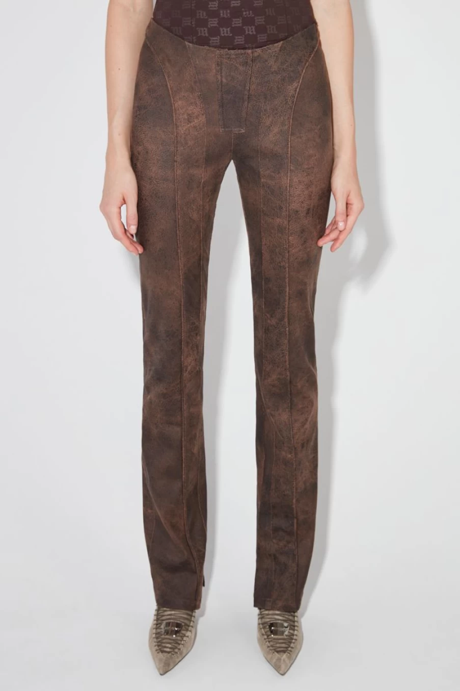 MISBHV Harley Cracked Faux Leather Trousers Brown Clearance