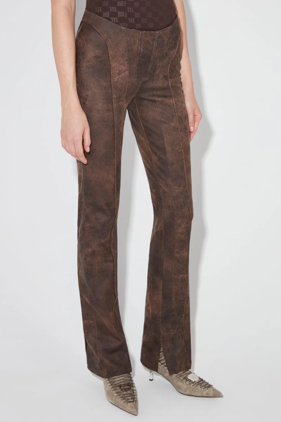 MISBHV Harley Cracked Faux Leather Trousers Brown Clearance