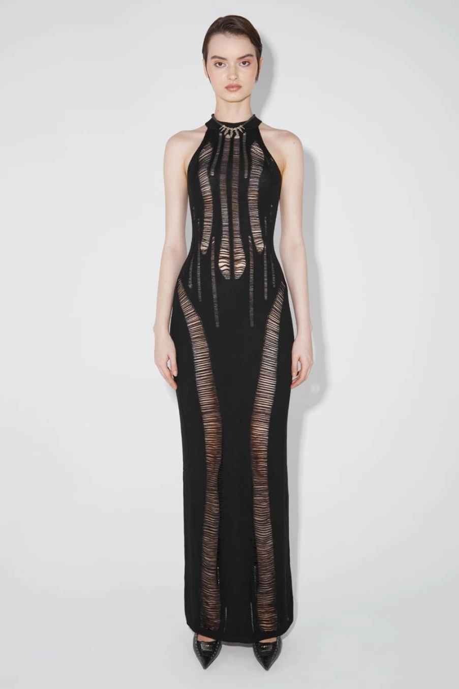 MISBHV Pinstripe Structure Cocoon Knitted Long Dress Black Best