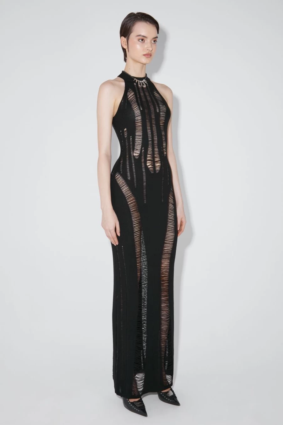 MISBHV Pinstripe Structure Cocoon Knitted Long Dress Black Best
