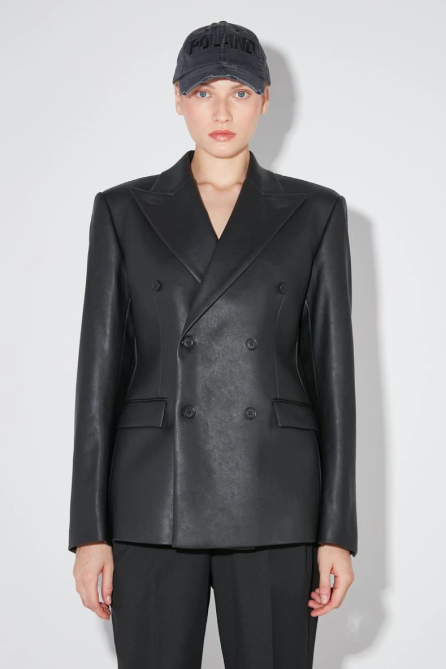 MISBHV Matte Faux Leather Double Breasted Blazer Black Online