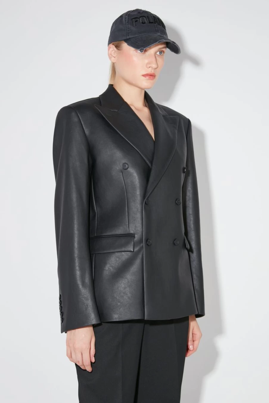 MISBHV Matte Faux Leather Double Breasted Blazer Black Online