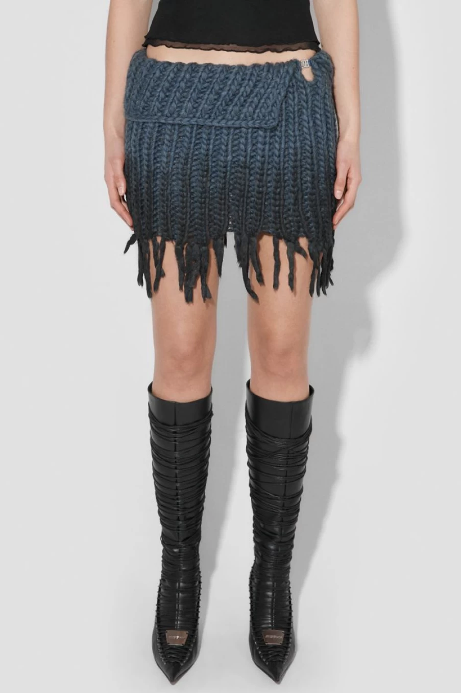 MISBHV Coated Bulky Knitted Mini Skirt Denim Blue Clearance