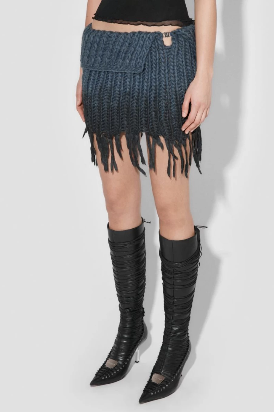 MISBHV Coated Bulky Knitted Mini Skirt Denim Blue Clearance