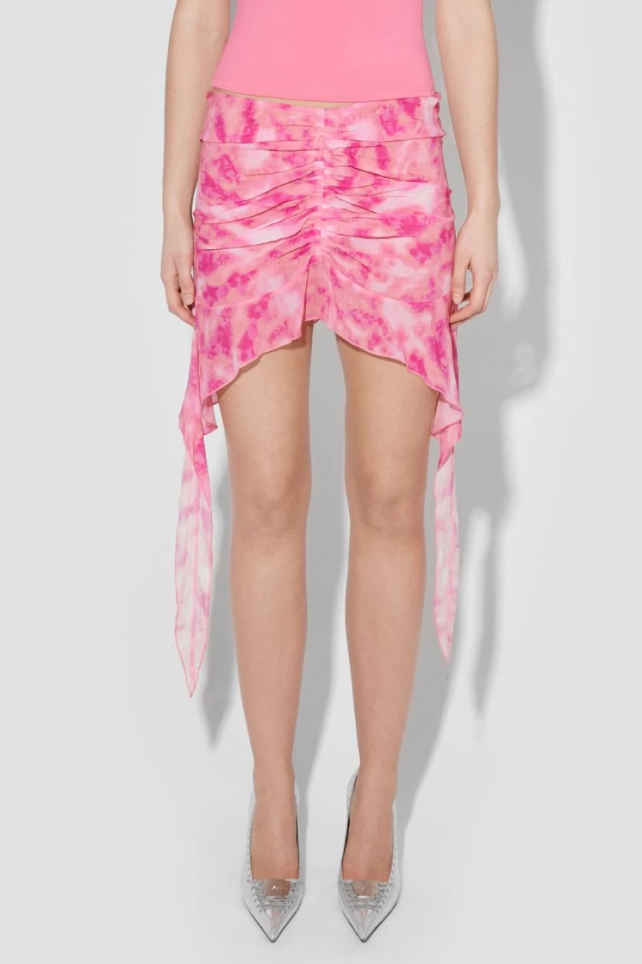 MISBHV Recycled Camo Viscose Chiffon Mini Skirt Pink Clearance