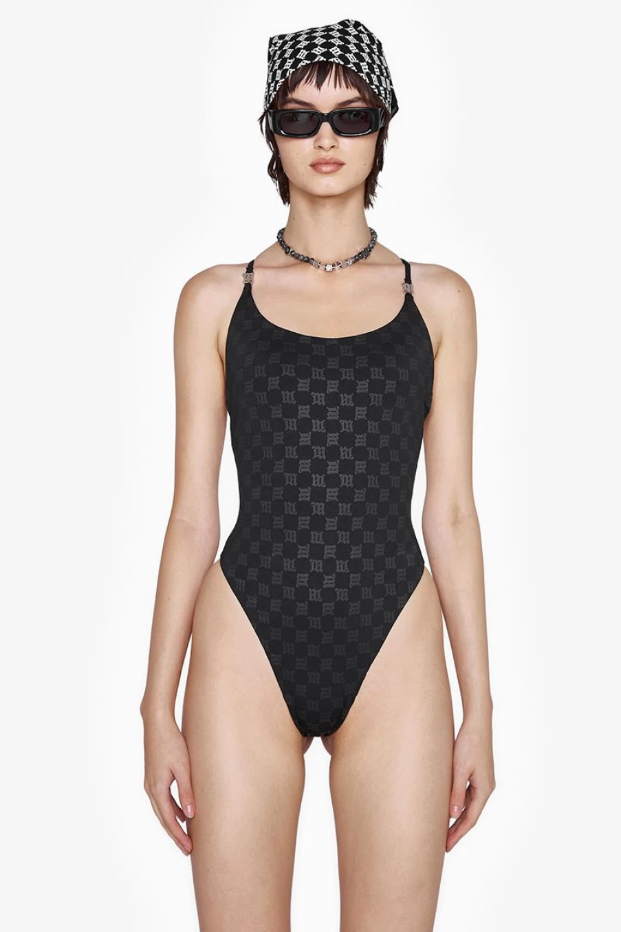 MISBHV Swim Signature Monogram One Piece Black New