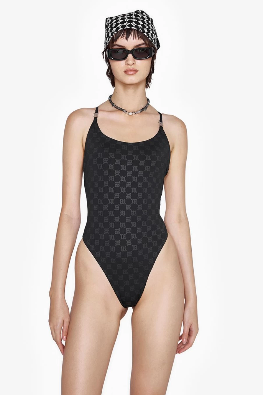 MISBHV Swim Signature Monogram One Piece Black New