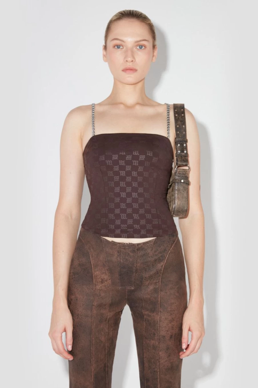 MISBHV Lycra Monogram Spaghetti Top Wenge New