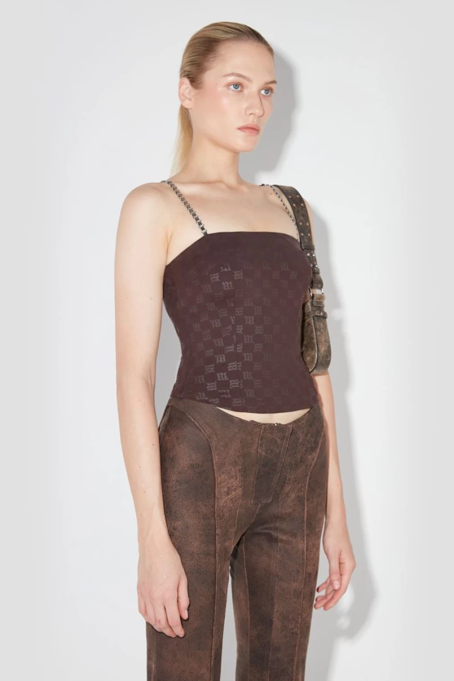 MISBHV Lycra Monogram Spaghetti Top Wenge New