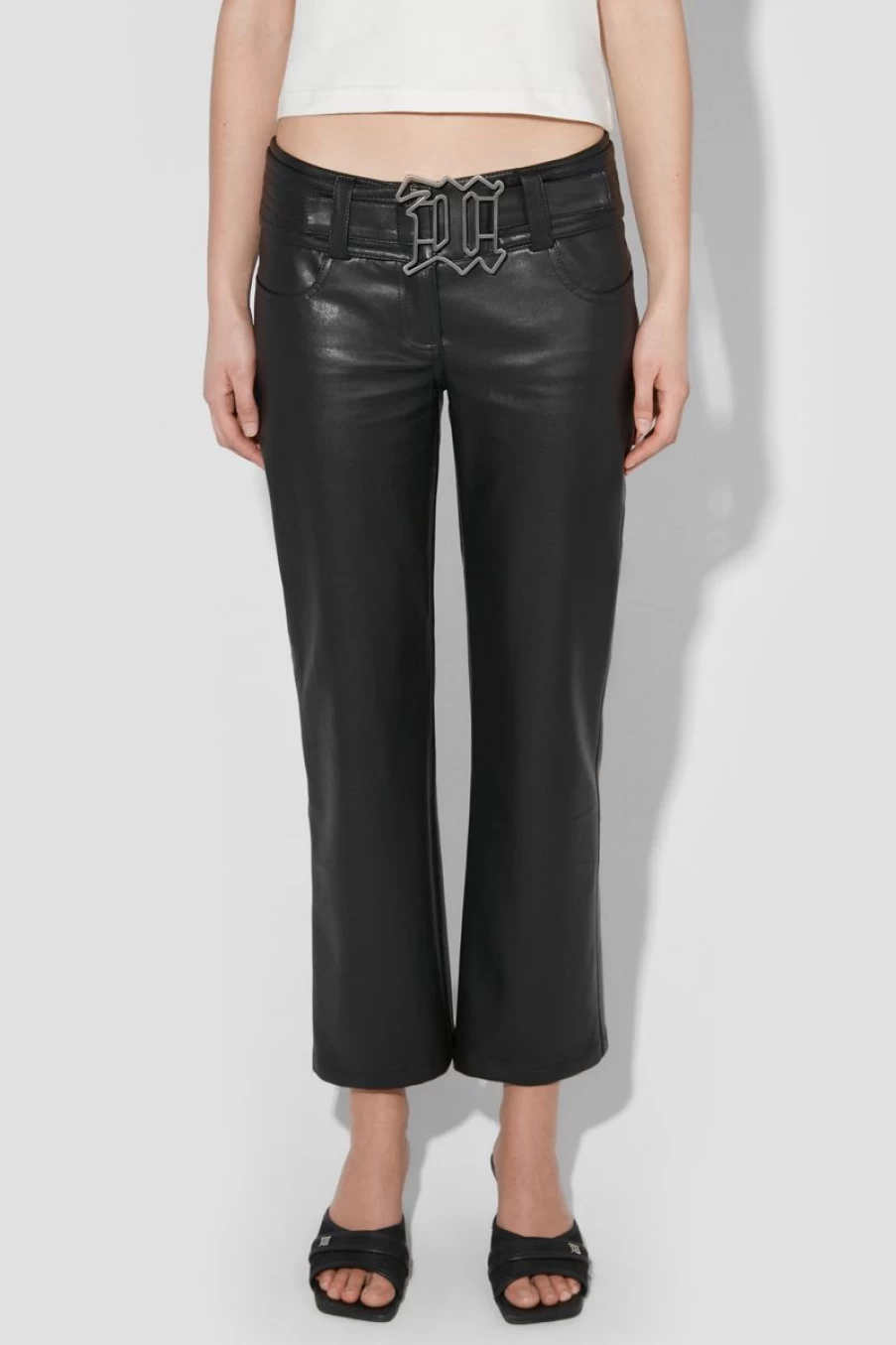 MISBHV Matte Faux Leather Low Rise Trousers Black Clearance