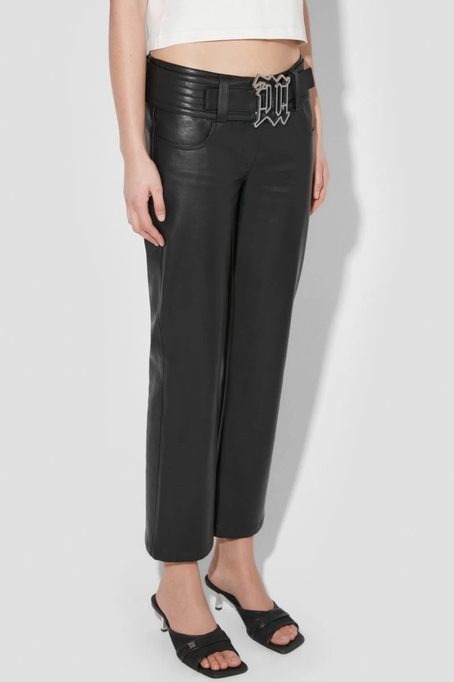 MISBHV Matte Faux Leather Low Rise Trousers Black Clearance