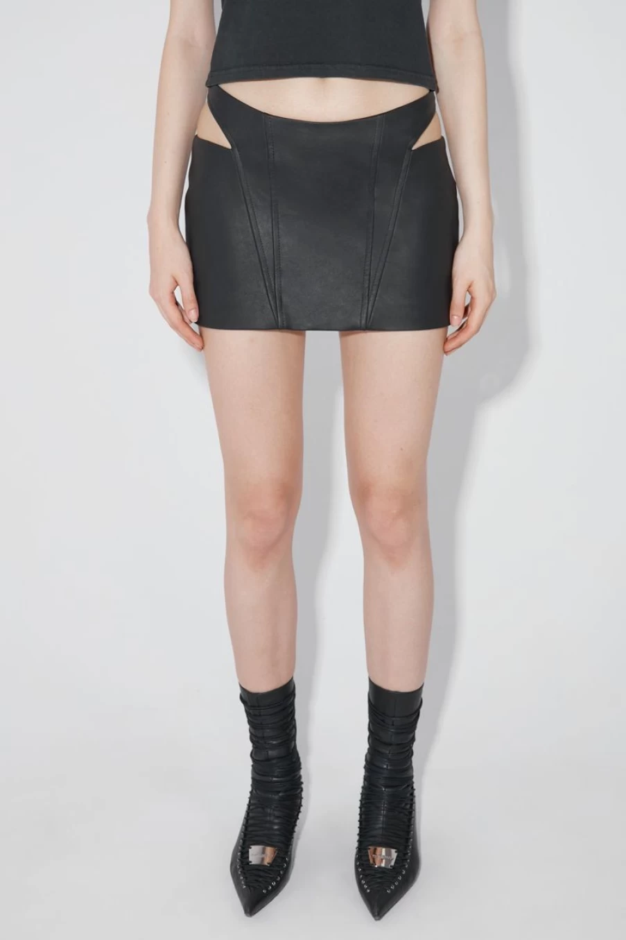 MISBHV Matte Faux Leather Cut Out Mini Skirt Black Clearance