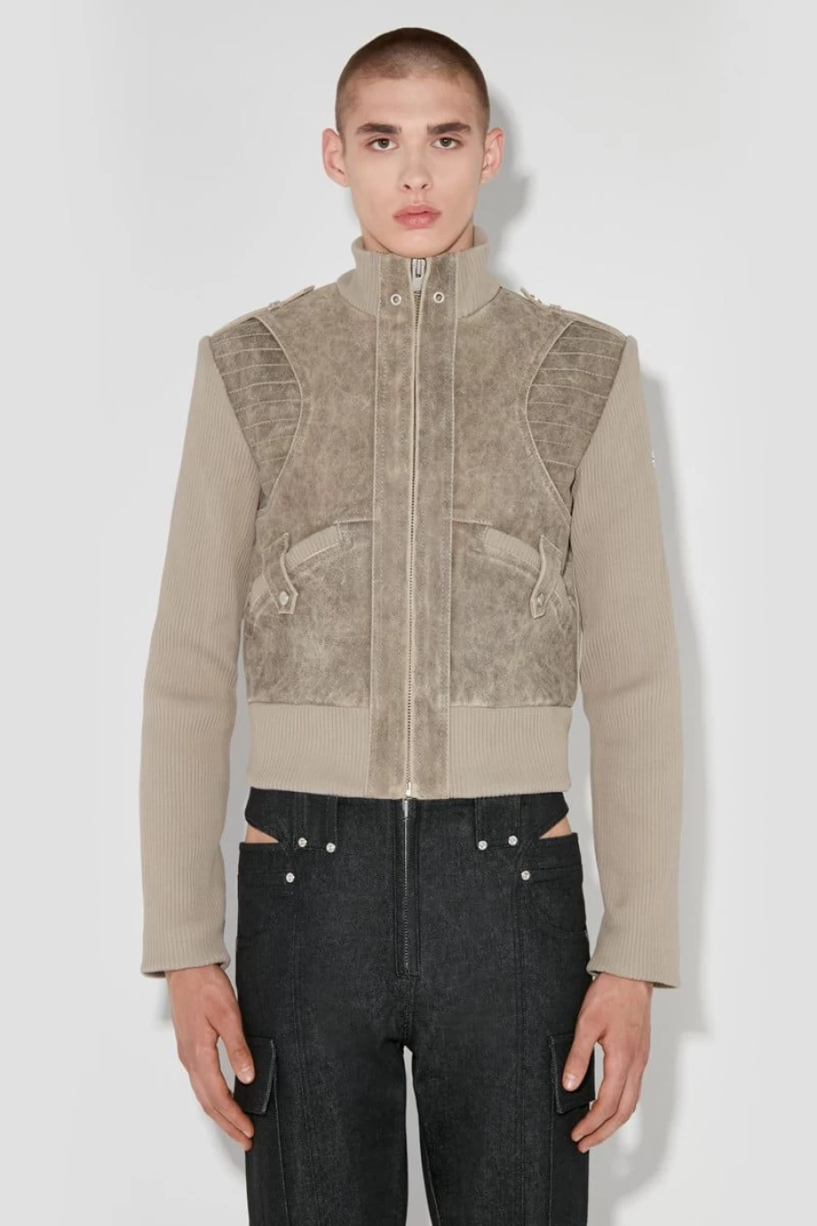 MISBHV Rib Concept Aged Leather Fitted Jacket Taupe Online