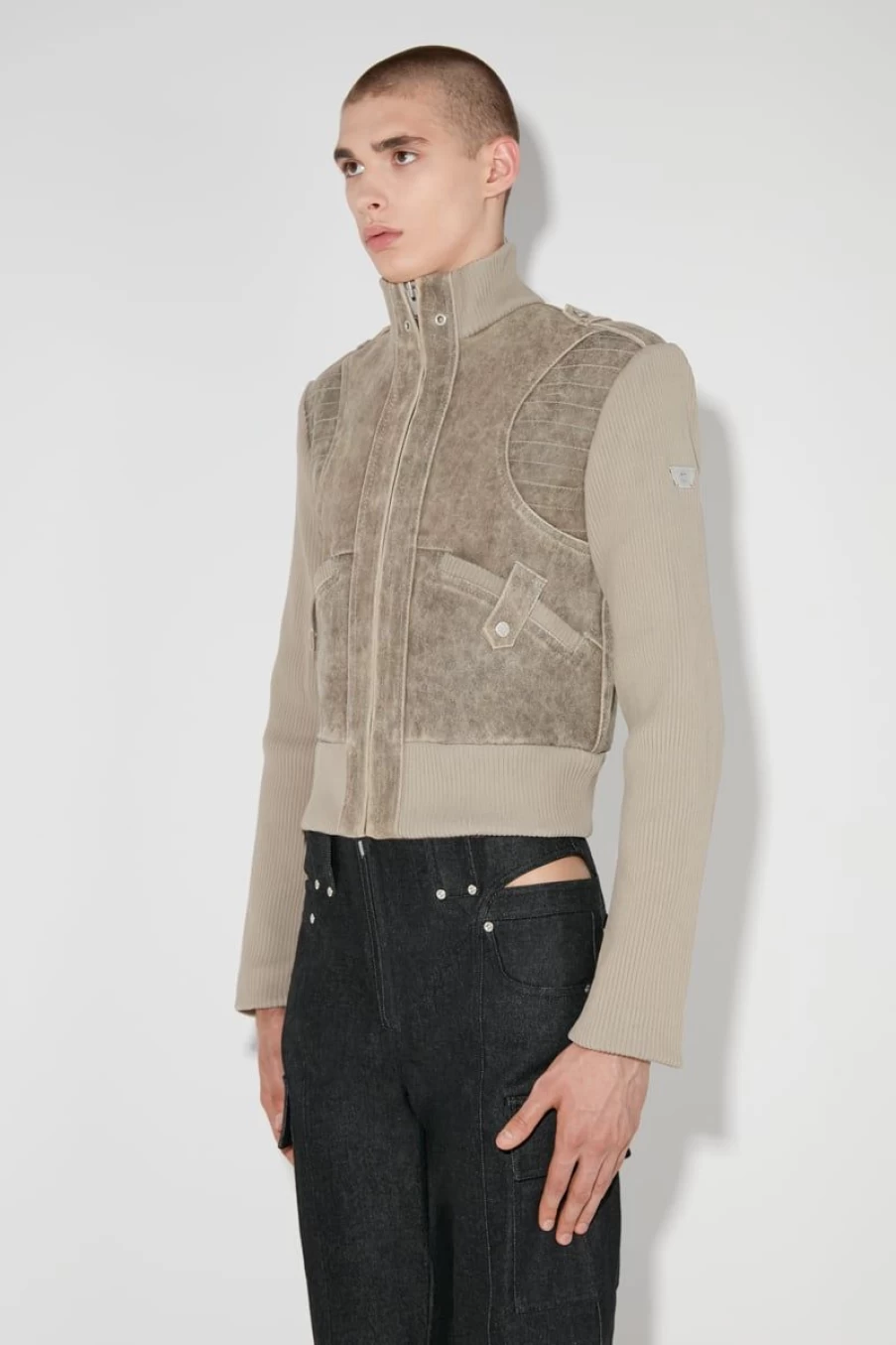 MISBHV Rib Concept Aged Leather Fitted Jacket Taupe Online