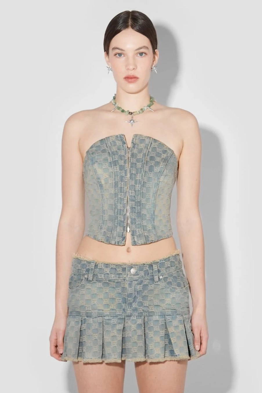 MISBHV Jacquard Denim Monogram Corset Blue New