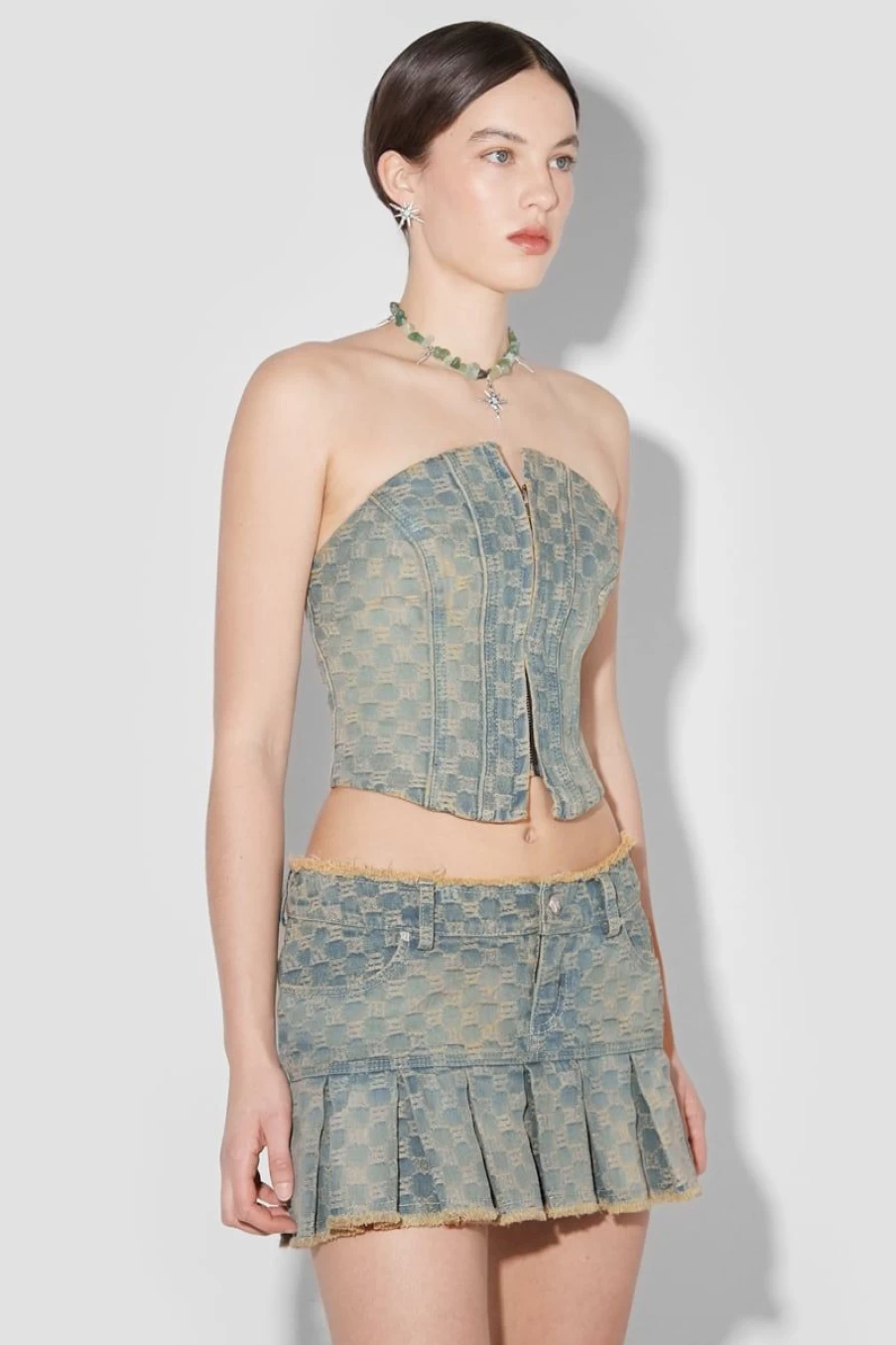 MISBHV Jacquard Denim Monogram Corset Blue New