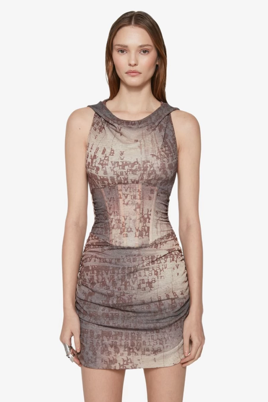 MISBHV Typewriter Mini Corset Dress Brown Hot