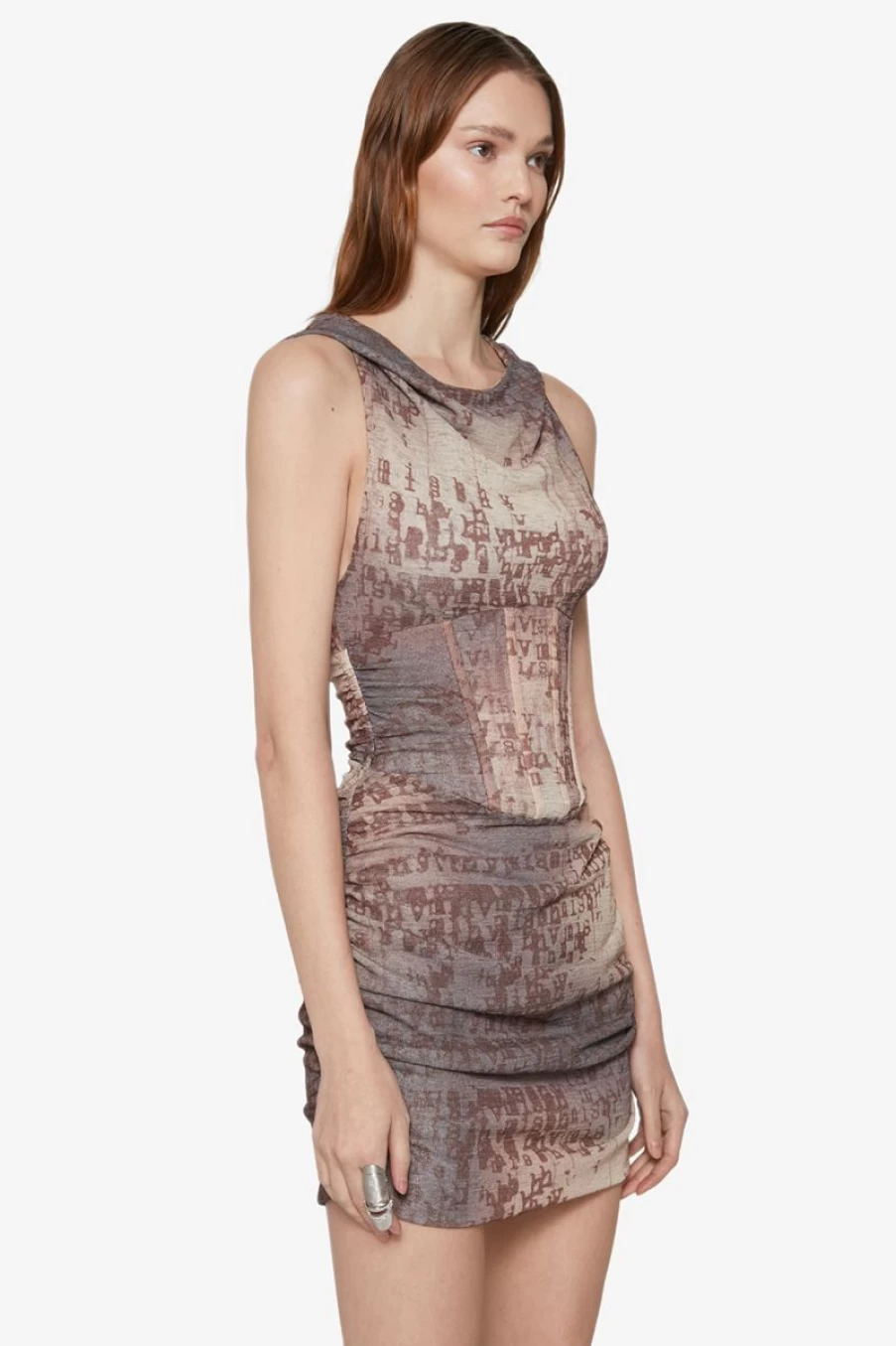 MISBHV Typewriter Mini Corset Dress Brown Hot