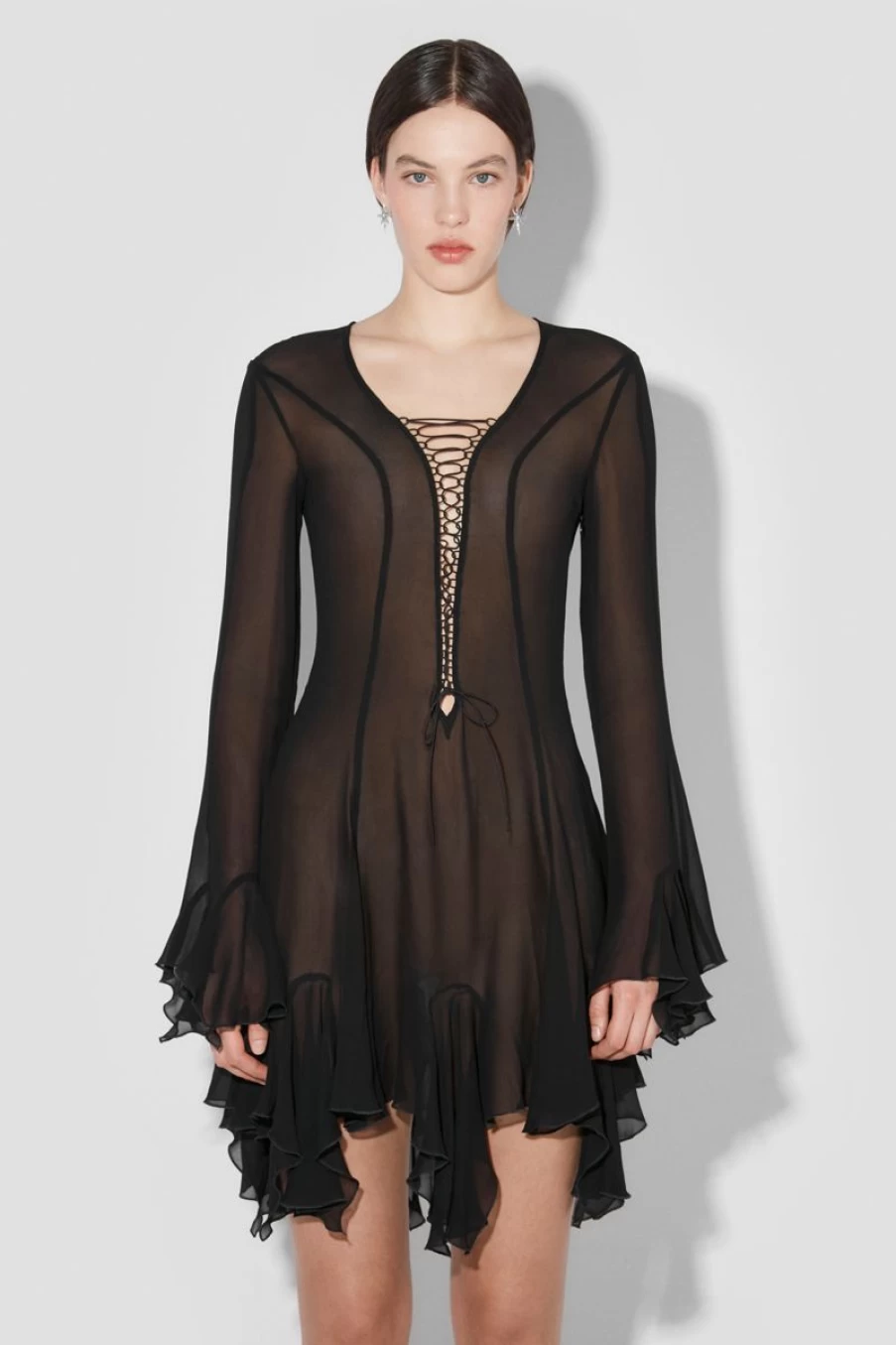 MISBHV Laced Chiffon Mini Dress Black Hot