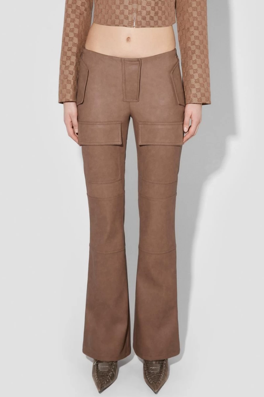 MISBHV Matte Faux Leather Bootcut Moto Trousers Brown Online