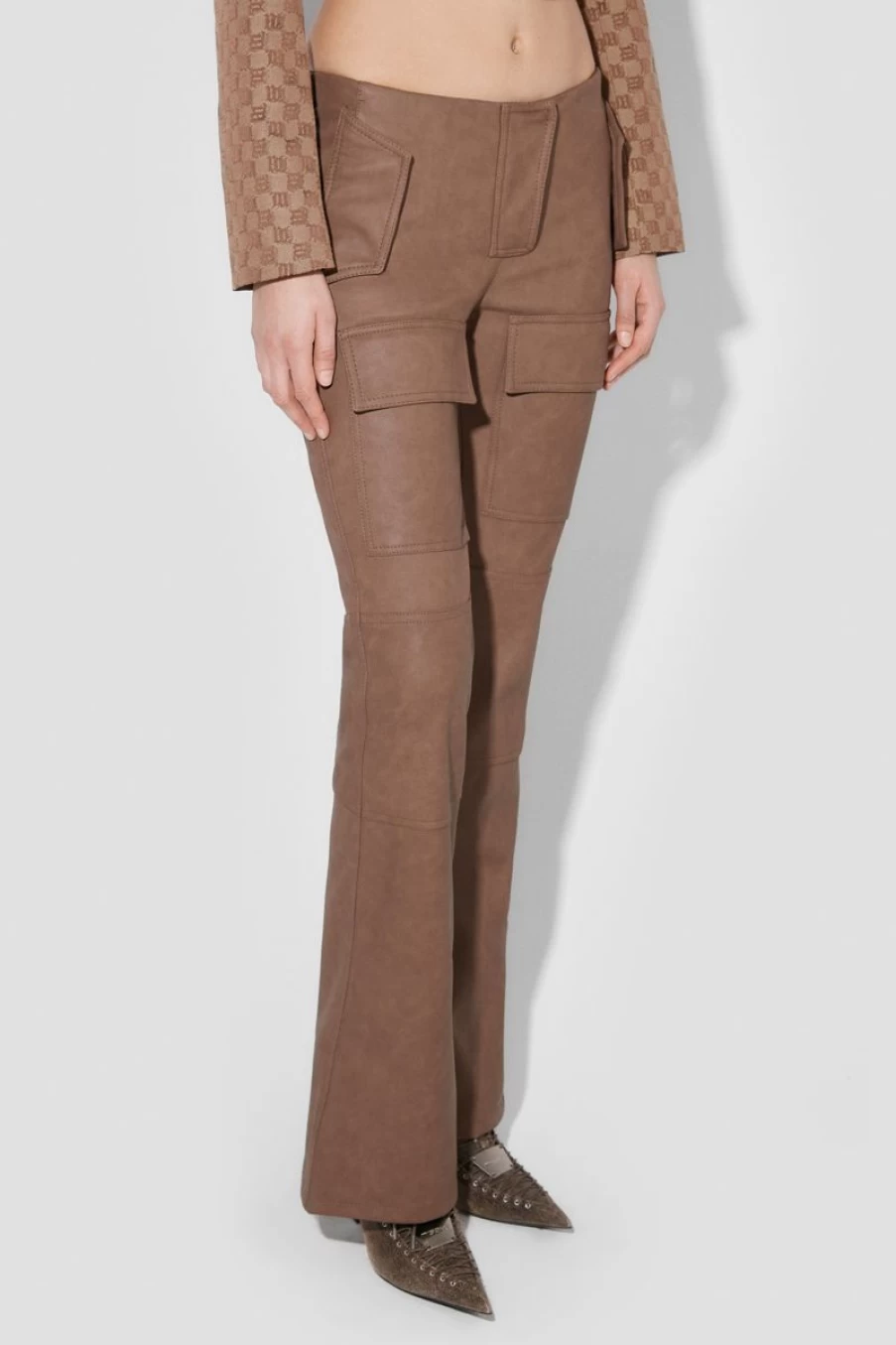 MISBHV Matte Faux Leather Bootcut Moto Trousers Brown Online