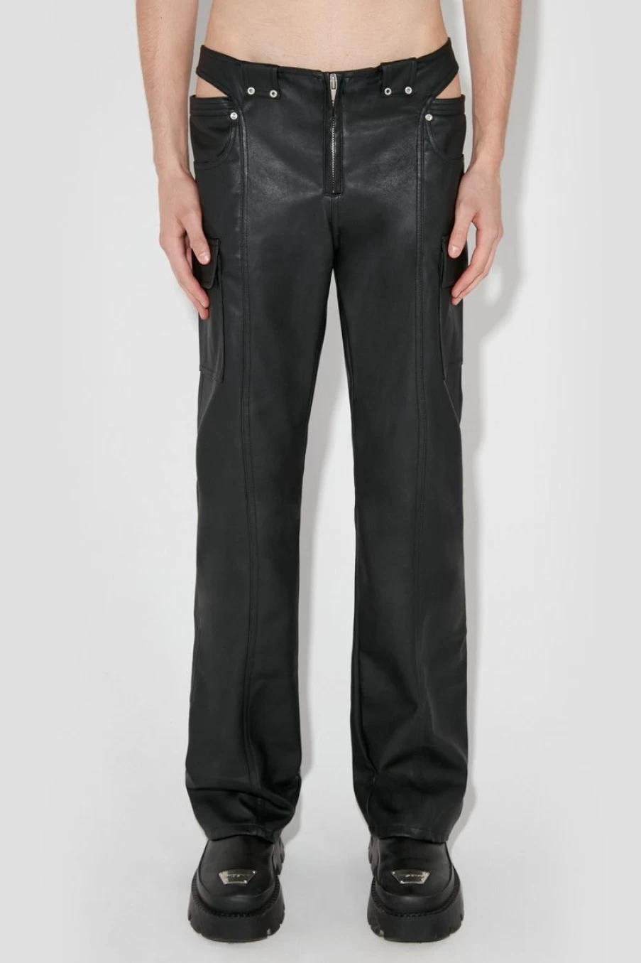 MISBHV Matte Faux Leather Cut Out Trousers Black Wholesale