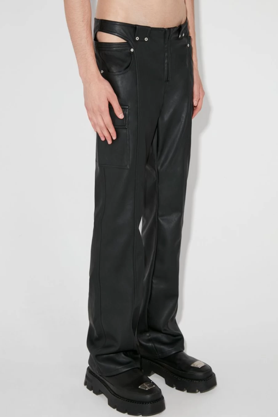 MISBHV Matte Faux Leather Cut Out Trousers Black Wholesale