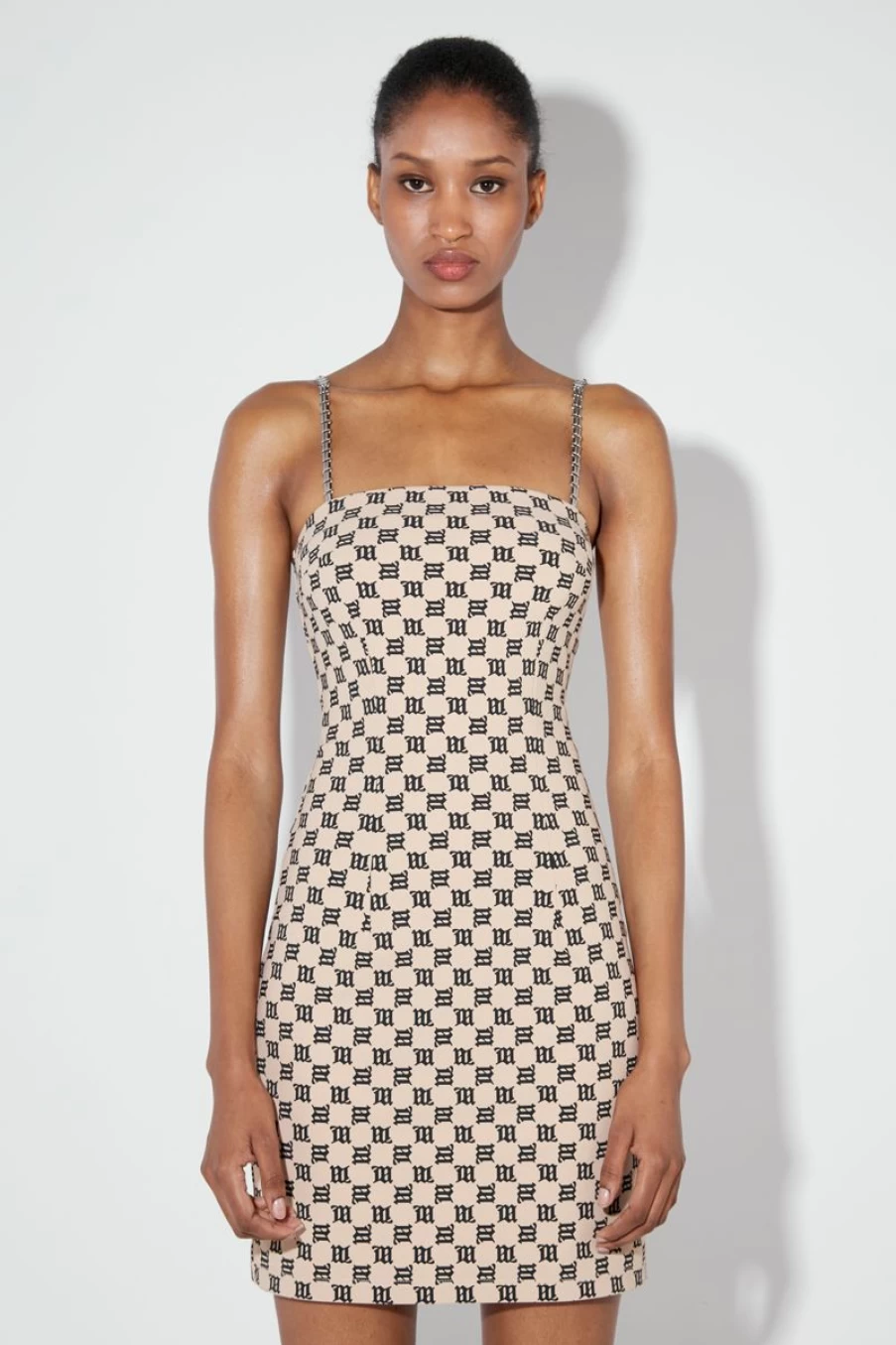 MISBHV Monogram Spaghetti Mini Dress Beige Hot
