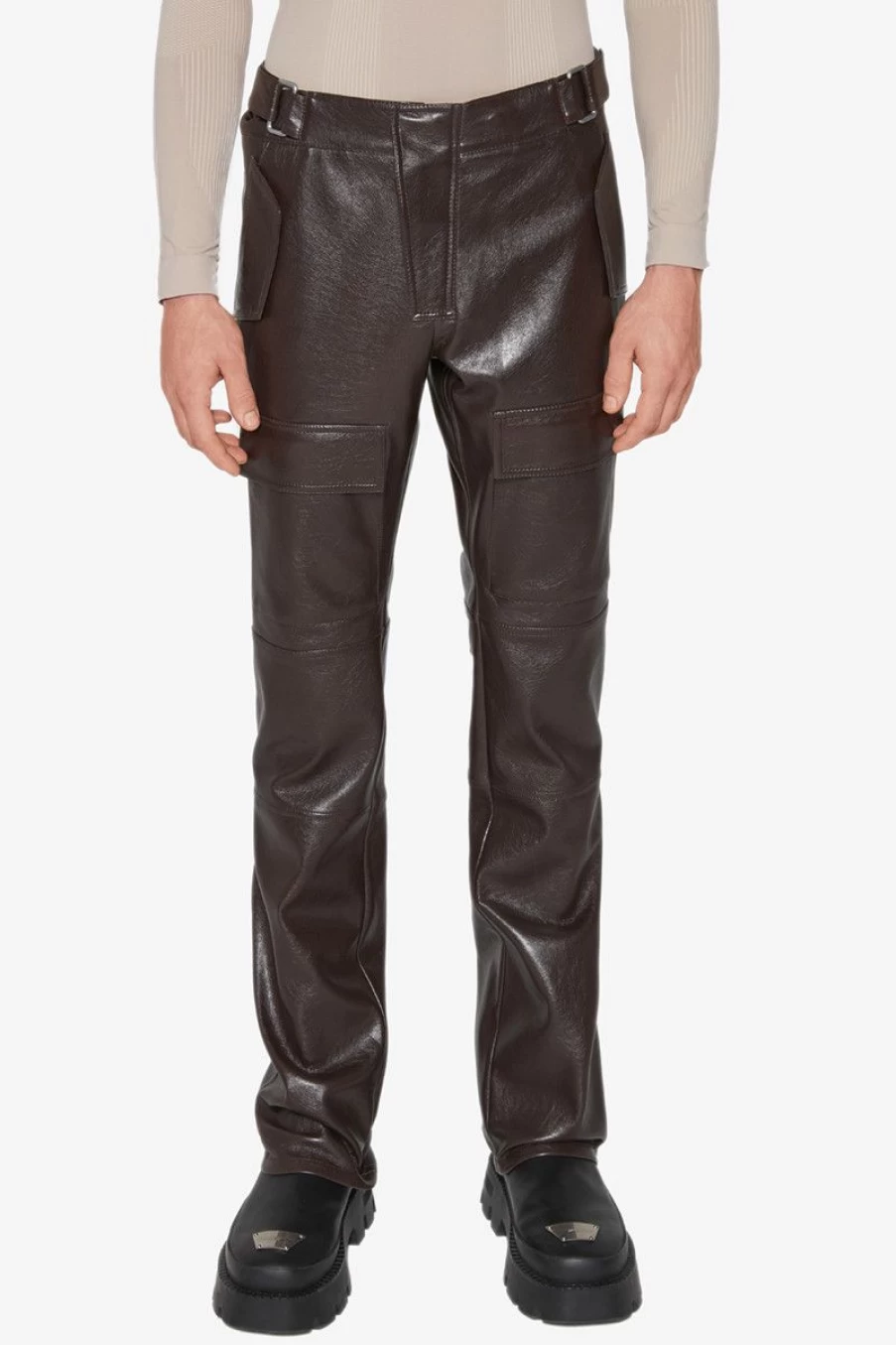 MISBHV Vegan Leather Moto Trousers Brown Wholesale