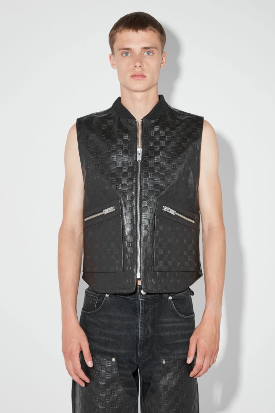 MISBHV Leather Monogram Embossed Vest Black Wholesale